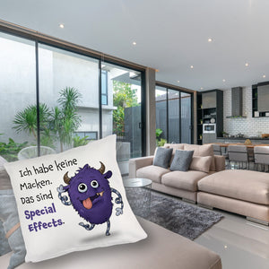 Freches Monster in dunkelblau Kissen mit lustigem Spruch