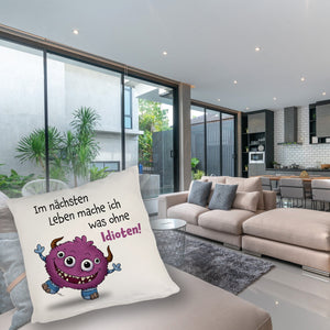 Freches Monster in dunkelblau Kissen mit lustigem Spruch