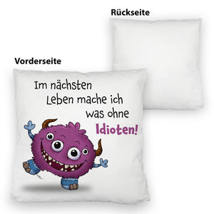 Freches Monster in dunkelblau Kissen mit lustigem Spruch