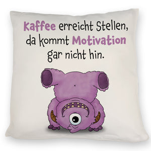 Freches Monster in dunkelblau Kissen mit lustigem Spruch