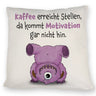Freches Monster in dunkelblau Kissen mit lustigem Spruch