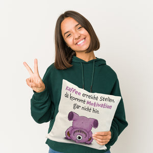 Freches Monster in dunkelblau Kissen mit lustigem Spruch
