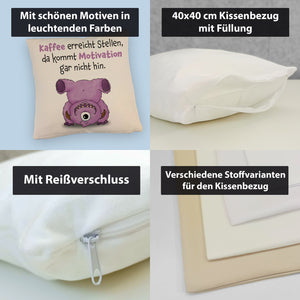 Freches Monster in dunkelblau Kissen mit lustigem Spruch