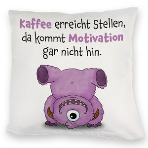 Freches Monster in dunkelblau Kissen mit lustigem Spruch