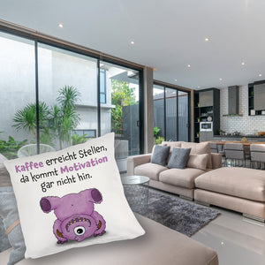 Freches Monster in dunkelblau Kissen mit lustigem Spruch