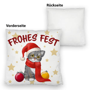 Katze mit Mütze Kissen mit Spruch Frohes Fest