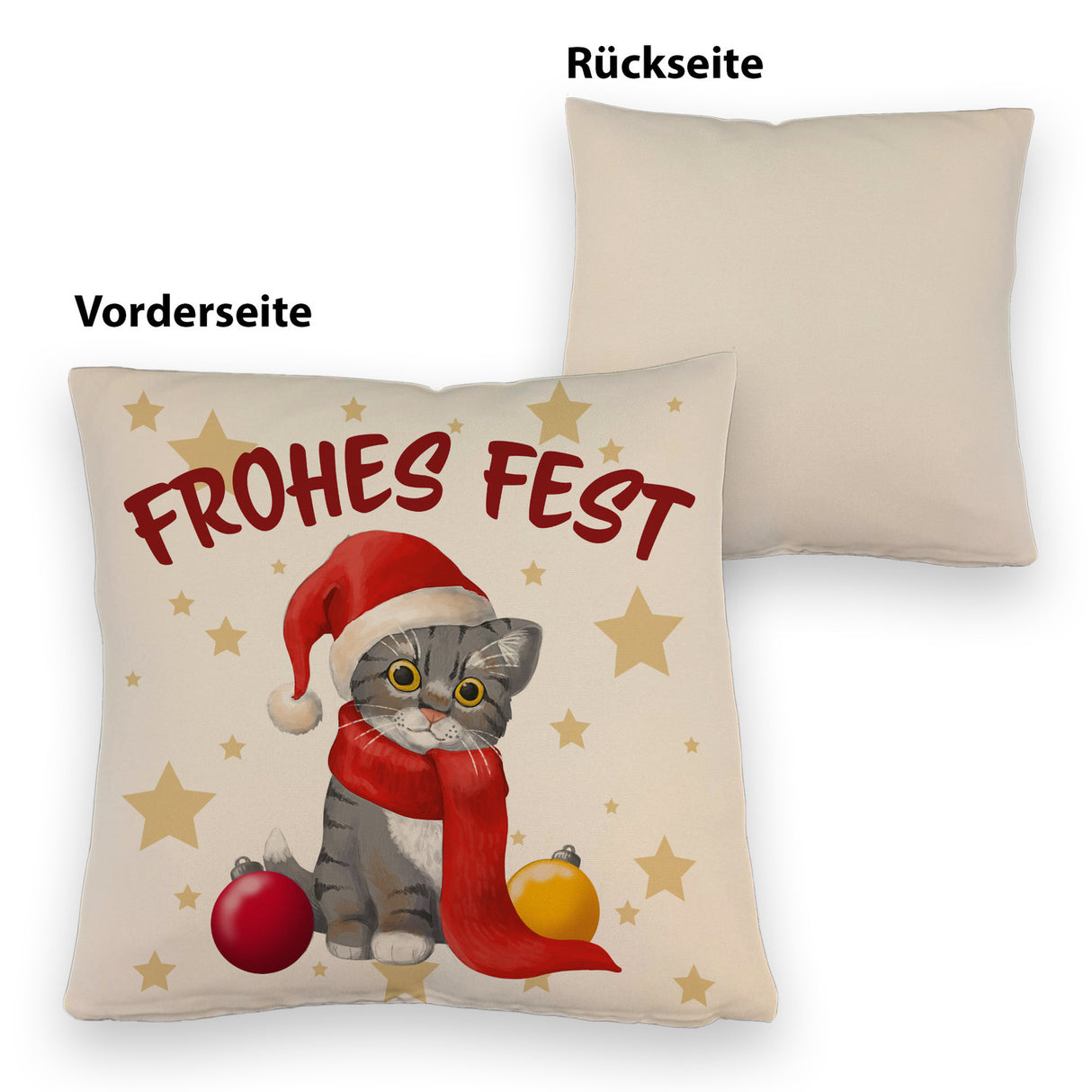 Katze mit Mütze Kissen mit Spruch Frohes Fest