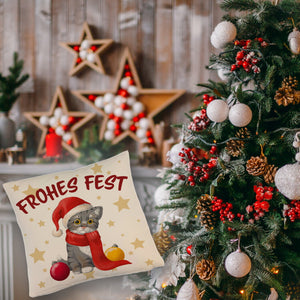 Katze mit Mütze Kissen mit Spruch Frohes Fest