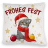 Katze mit Mütze Kissen mit Spruch Frohes Fest