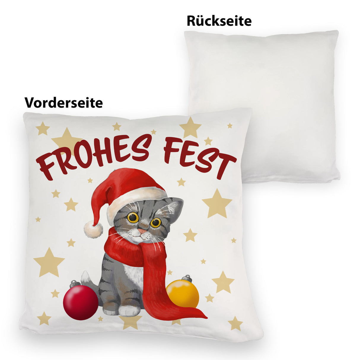 Katze mit Mütze Kissen mit Spruch Frohes Fest