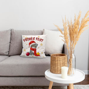 Katze mit Mütze Kissen mit Spruch Frohes Fest