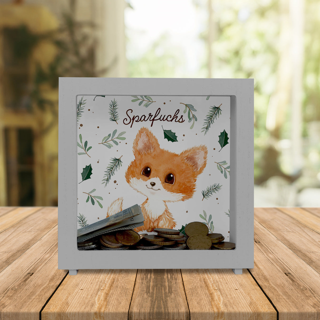 Babyfuchs Spardose mit Spruch Sparfuchs