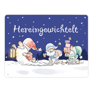 Wichtel Metallschild in 15x20 cm mit Spruch Hereingewichtelt