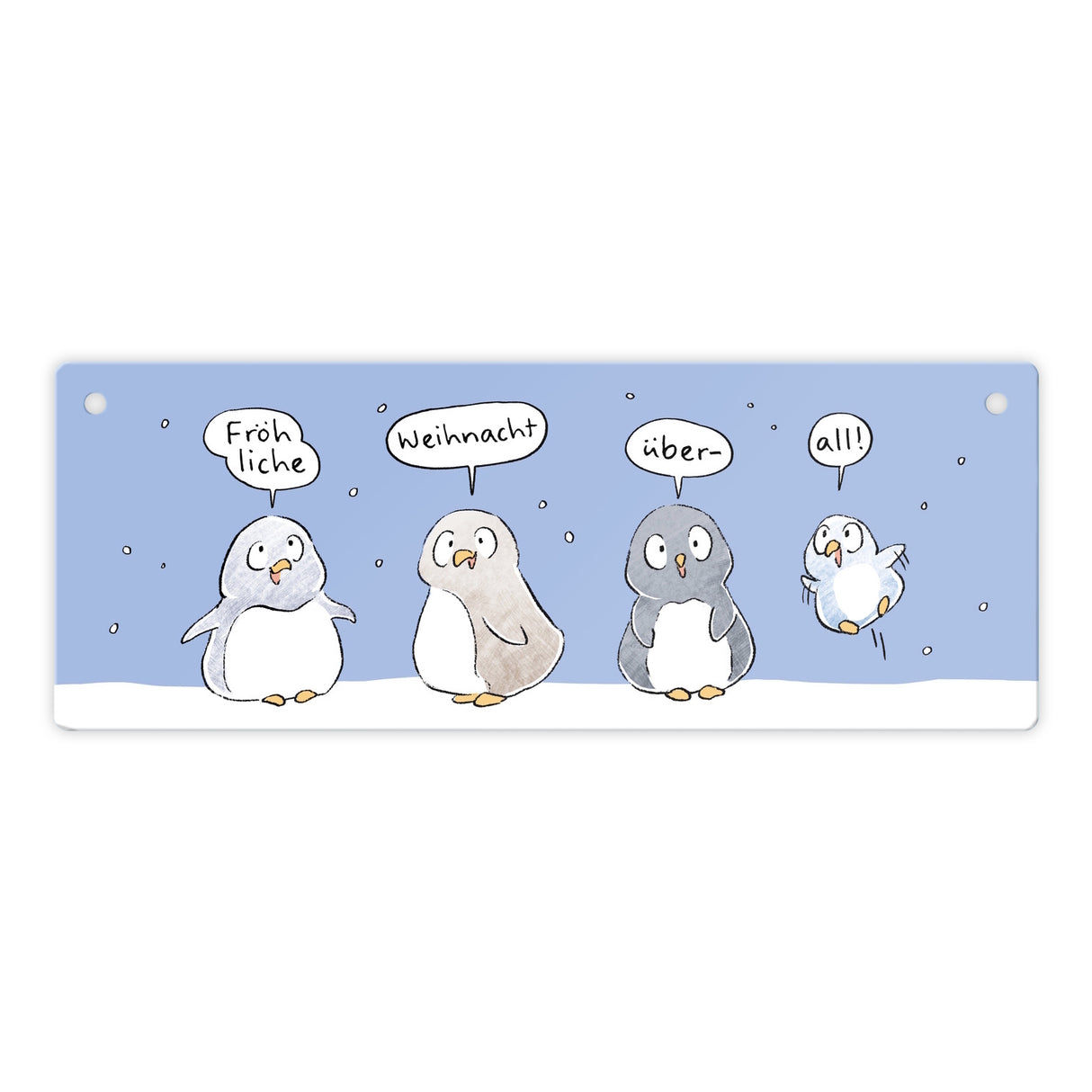 Pinguin Familie Metallschild mit Spruch Fröhliche Weihnacht überall