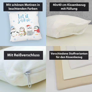 Pinguin Kissen mit Spruch Let it snow
