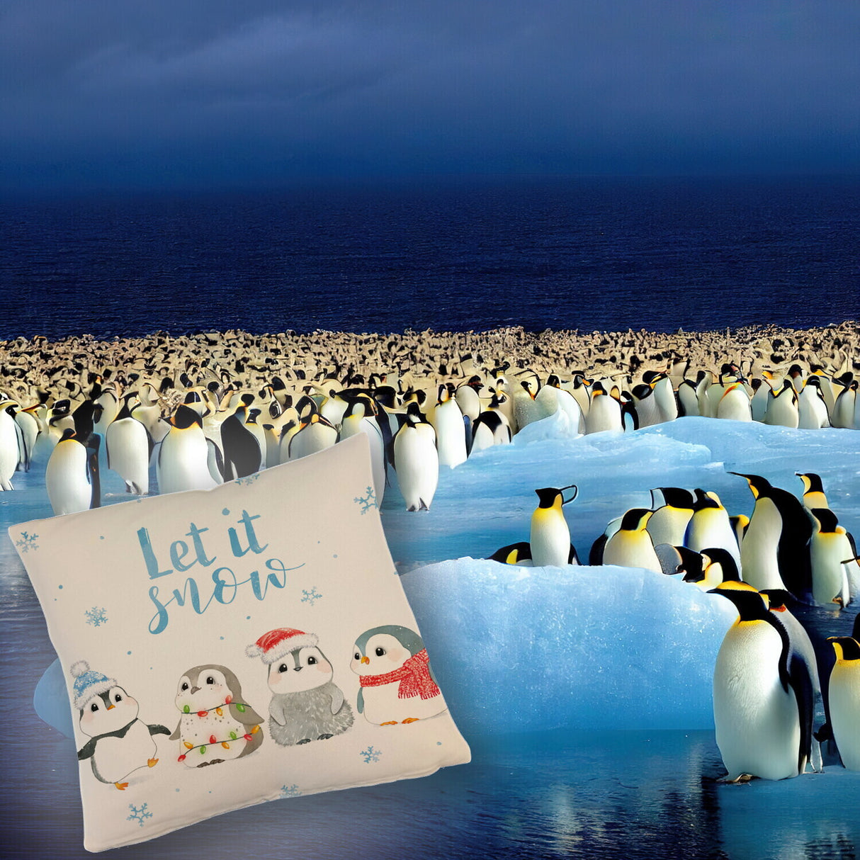 Pinguin Kissen mit Spruch Let it snow