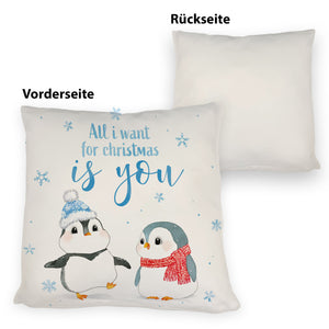 Pinguin Kissen mit Spruch Let it snow
