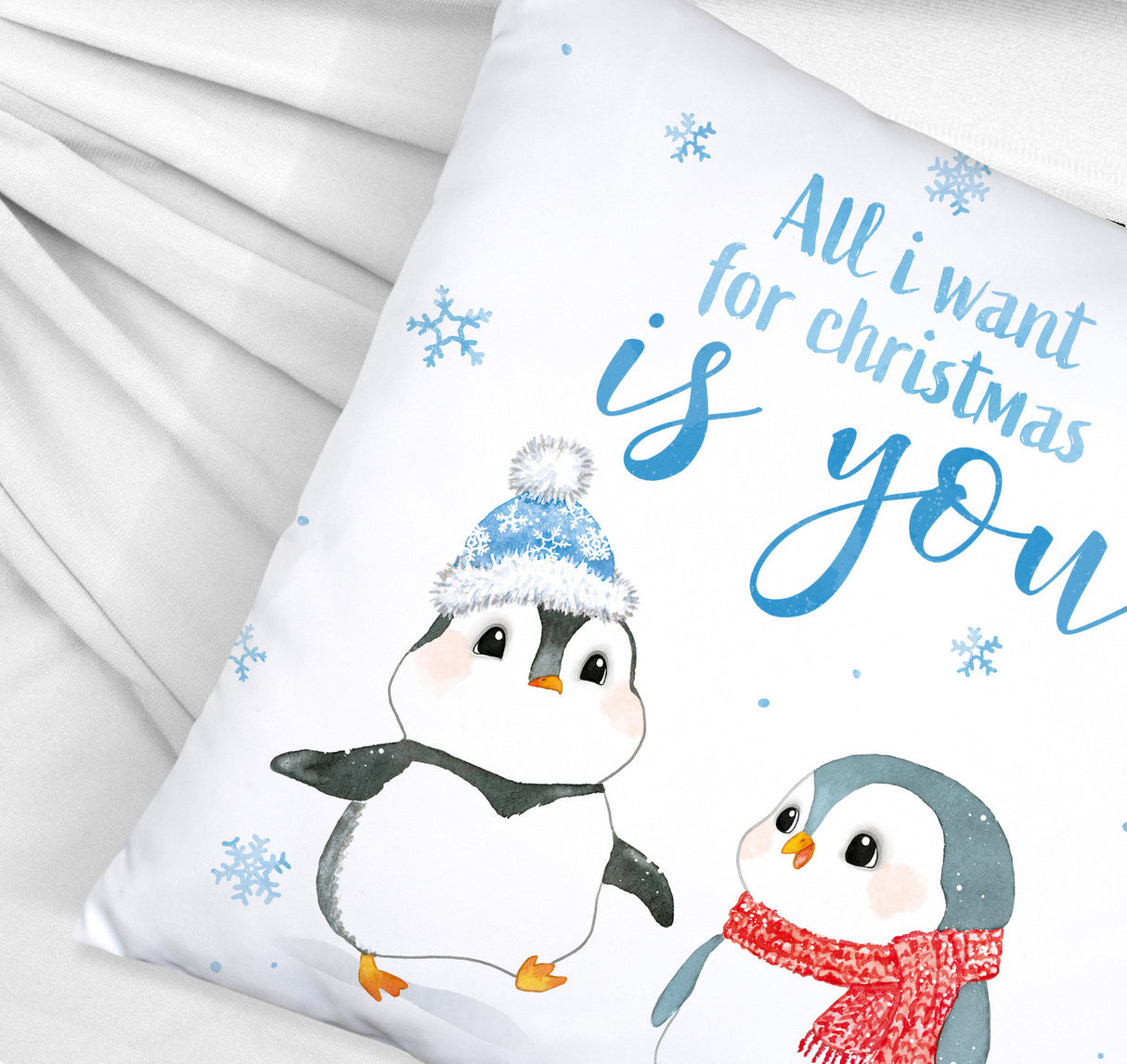 Pinguin Kissen mit Spruch Let it snow
