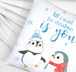 Pinguin Kissen mit Spruch Let it snow