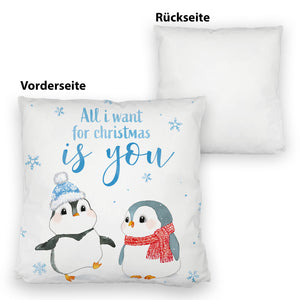 Pinguin Kissen mit Spruch Let it snow