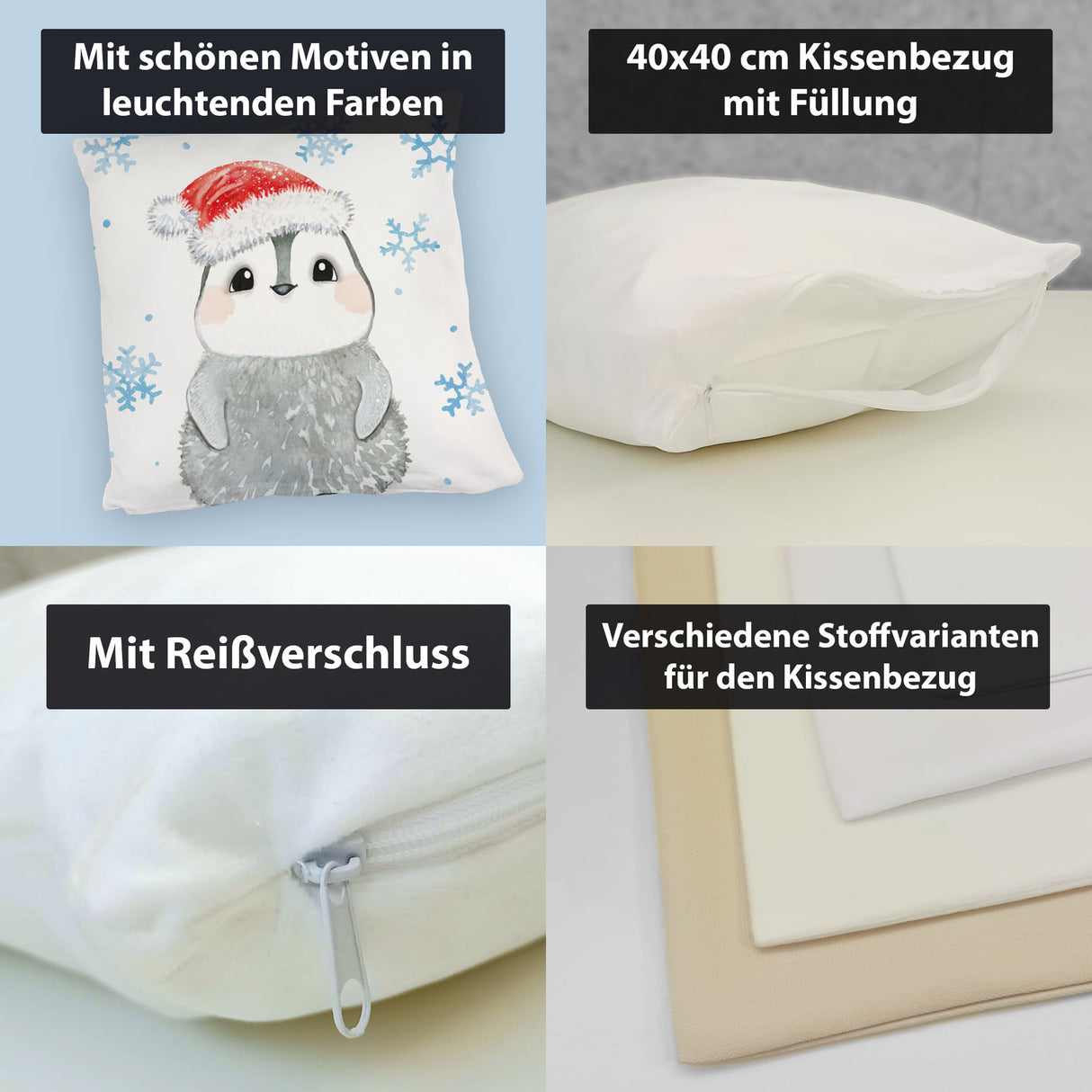 Pinguin mit roter Mütze Kissen