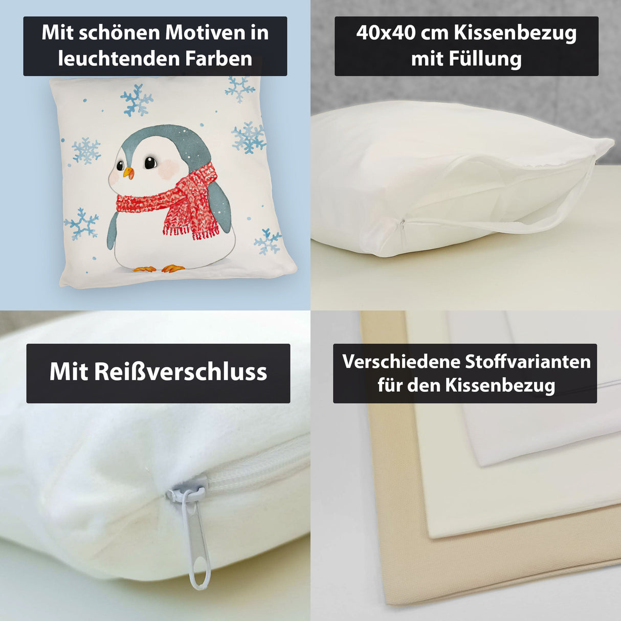 Pinguin mit roter Mütze Kissen