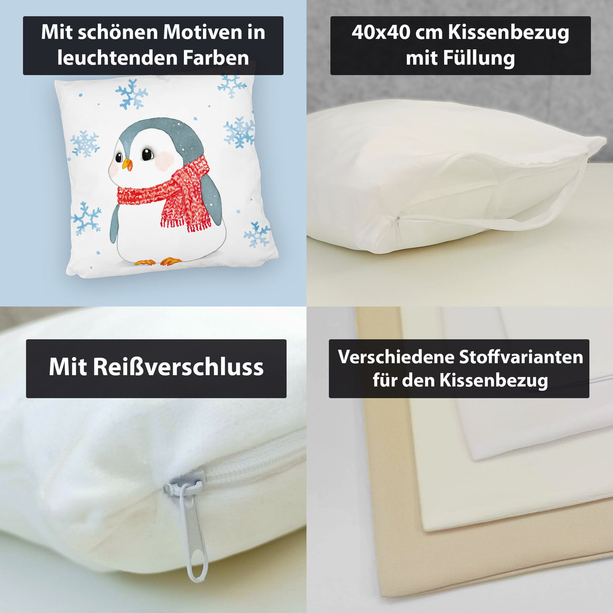 Pinguin mit roter Mütze Kissen
