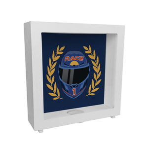 Motorsport-Helm Spardose mit Siegerkranz