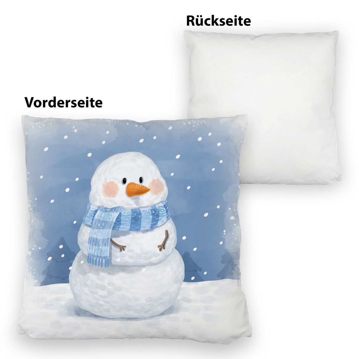 Schneemann im Wintersturm Kissen