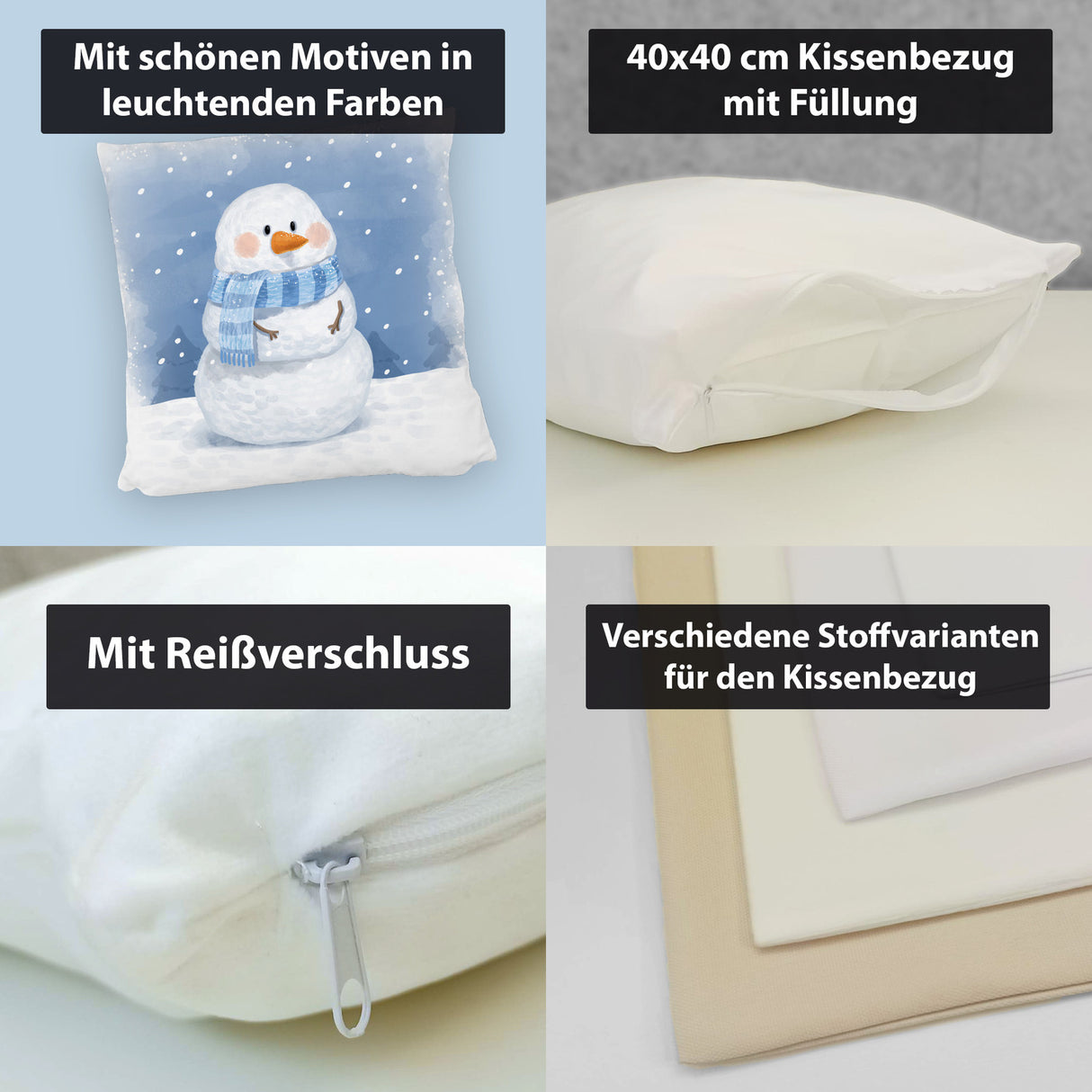 Schneemann im Wintersturm Kissen
