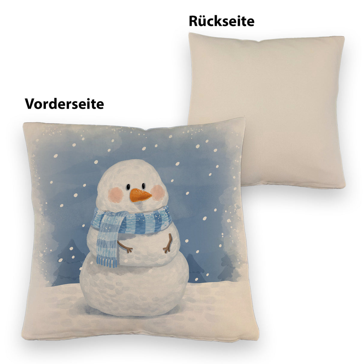 Schneemann im Wintersturm Kissen