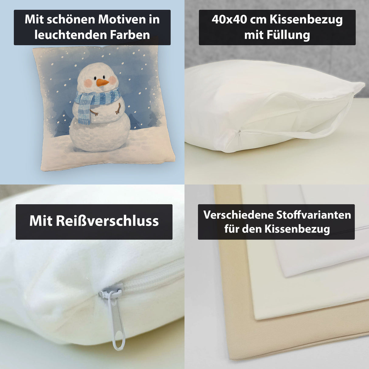 Schneemann im Wintersturm Kissen