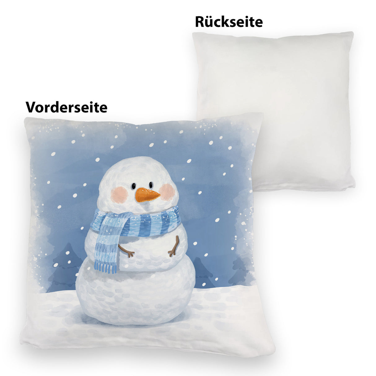 Schneemann im Wintersturm Kissen