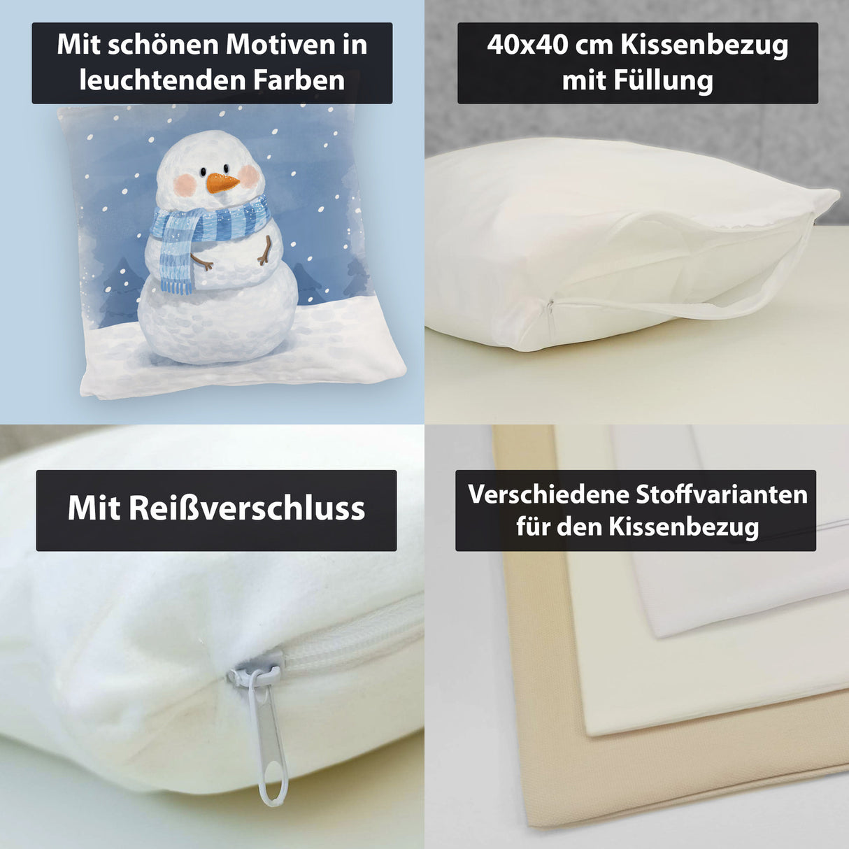 Schneemann im Wintersturm Kissen