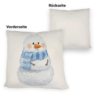 Schneemann im Wintersturm Kissen