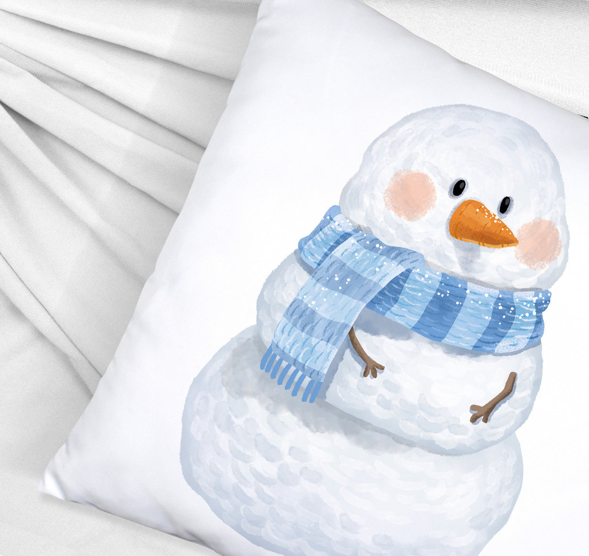 Schneemann im Wintersturm Kissen