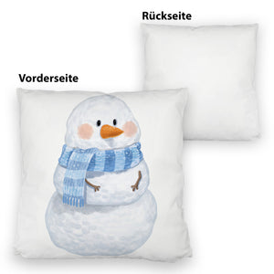 Schneemann im Wintersturm Kissen