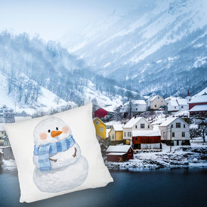 Schneemann im Wintersturm Kissen
