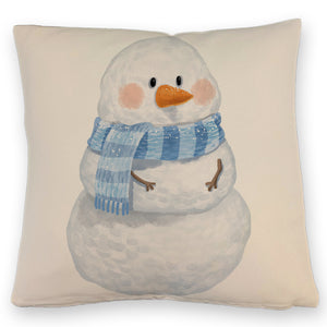 Schneemann im Wintersturm Kissen