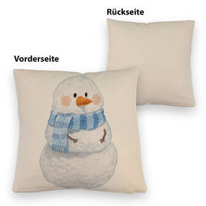 Schneemann im Wintersturm Kissen