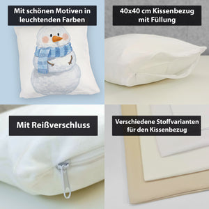 Schneemann im Wintersturm Kissen