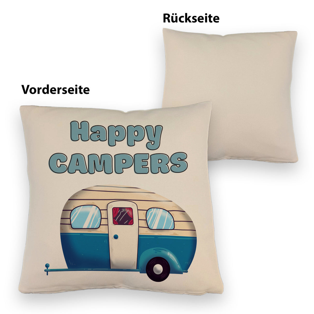 Wohnwagen Kissen mit Spruch Happy Campers