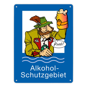 Alkoholschutzgebiet Metallschild in 15x20 cm mit lustiger Grafik