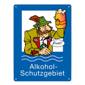Alkoholschutzgebiet Metallschild in 15x20 cm mit lustiger Grafik