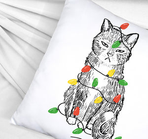 Katze mit Lichterkette Kissen
