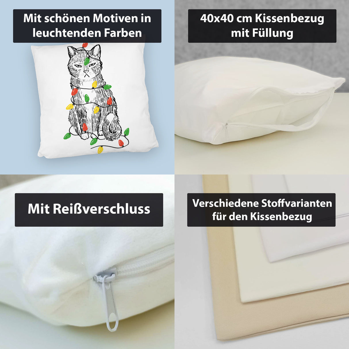 Katze mit Lichterkette Kissen