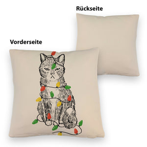 Katze mit Lichterkette Kissen