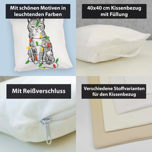 Katze mit Lichterkette Kissen
