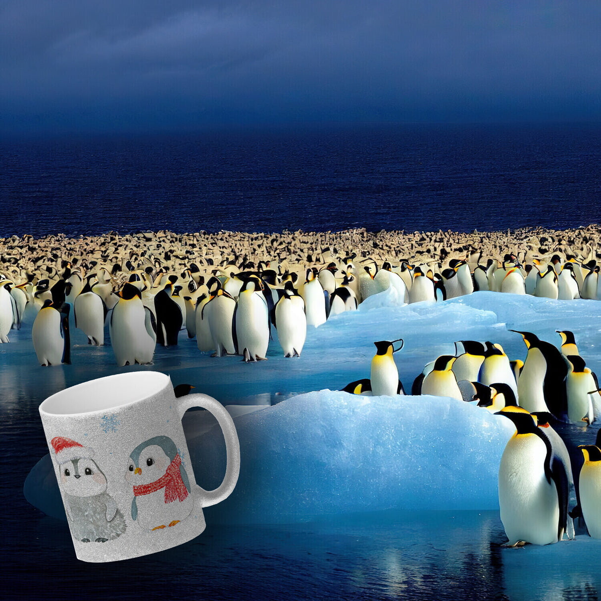 Pinguin Familie in Weihnachtsstimmung Kaffeebecher