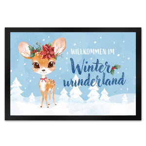 Rehkitz Fußmatte in 35x50 cm mit Spruch Willkommen im Winterwunderland